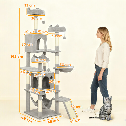 PawHut PawHut Cat Tree, 192 cm Multi-Level Cat Tower for Indoor Kittens 2
