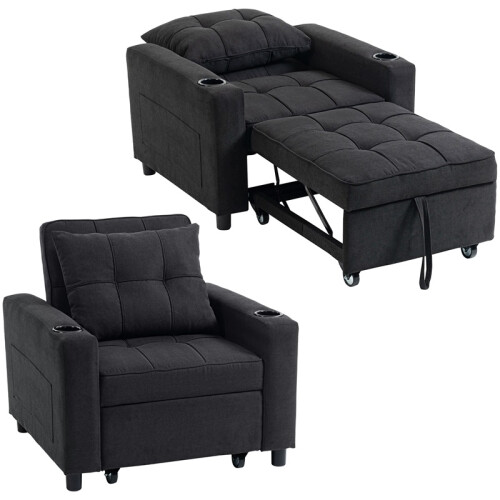 3-in-1 Single Sofa Bed, Convertible Sleeper Chair Bed - Black
