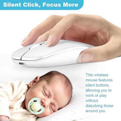 Wireless Mouse - 2.4G Silent Optical Mouse White 2