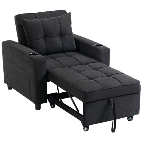 3-in-1 Single Sofa Bed, Convertible Sleeper Chair Bed - Black 1