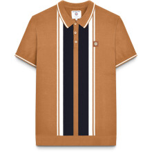 (XL, Tobacco) Lambretta Mens Striped Knit Short Sleeve Polo Shirt