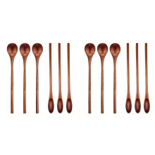 12 Pcs Wooden Coffee Spoon Long Handle Wooden Mixing Spoon Wooden Teaspoon Manual Wooden Mixing Spoon for Kitchen Mixing
