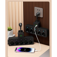 EU Plug AC Outlet Multitap Power Strip Electrical Socket USB Home Surge Protector Network Filter A:Black