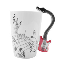 Creatieve Muziekstijl Gitaar Keramische Mok Koffie Thee Melk Staafbekers met Handvat Koffiemok Nieuwigheid Geschenken Gitaar Zwart Gratis