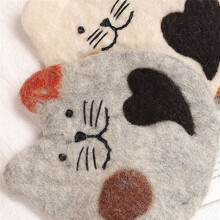 Handgemaakte Vilten Wollen Kattenonderzetters voor Bureau en Tafel - Cute Kitten Cup Mat Kattenonderzetterset voor Warme en Koude Dranken