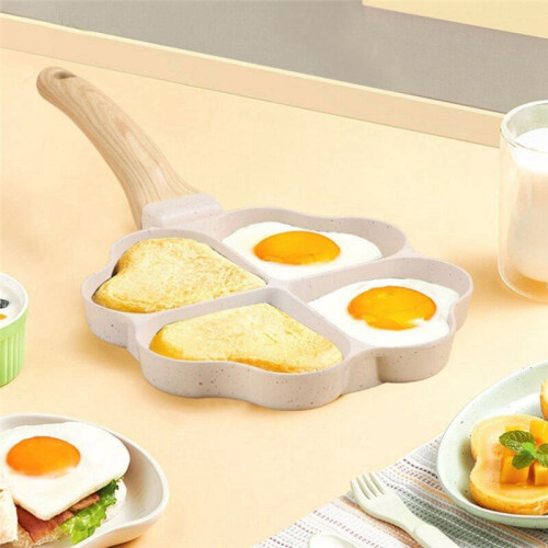 Heart Shaped Egg Pan  Egg Dumpling Pan Hamburger Steak 4 Grid Breakfast Pan, White