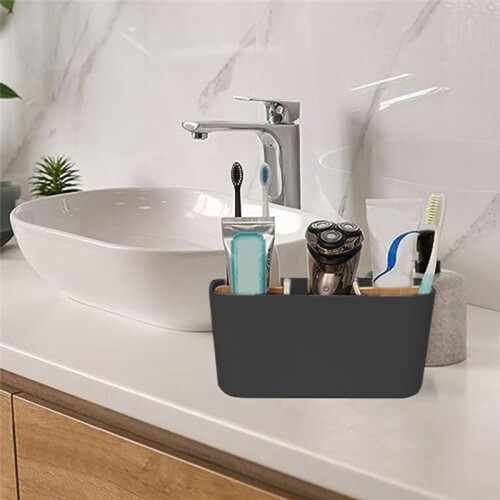 Toothbrush Holders for Bathrooms, 5 Slots Toothpaste Organizer with Bamboo Divider Bathroom Accessories Storage 1