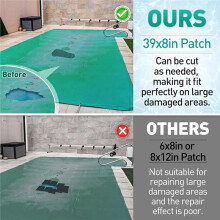 Pool Cover Patch Kit, 39x8in Cuttable Swimming Pool Cover Repair Mesh with Adhesive Backing, Tear-Resistant Green Patch