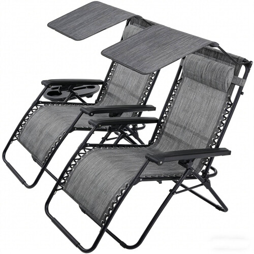 Birchtree BIRCHTREE Set of 2 Sun Recliner with Canopy SR06 Grey