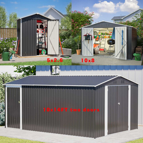 Birchtree BIRCHTREE 10x14FT Metal Garden Shed, Anthracite 1