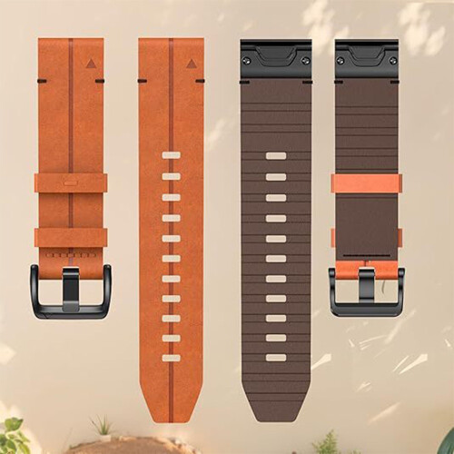 Pulseira de Couro de 22mm com Liberação Rápida Compatível com Garmin Fenix 8/7/6/5 Series Brown 2
