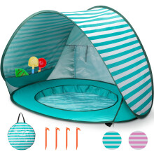 Pop Up Baby Beach Tent,Automatic Baby Sun Shade Shelter Tent with Baby Pool Portable Lightweight UV Protection Beach Tent for Baby Family Picnic Garde