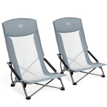 TIMBER RIDGE Low Folding Beach Chair Set of 2 Mesh High Backrest 150kg Grey