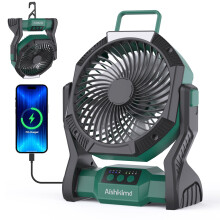 Aishkimo Portable Camping Fan with LED Light, 10000mAh Rechargeable Tent Fan with Hanging Hook, 4-Speed Adjustable Outdoor Fan for Picnic, BBQ, Fishin