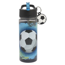 Polar Gear Football 500ml Kids Water Bottle with Straw - Back to School Supplies, Drinks Bottle with Keyring Charm, Black & White