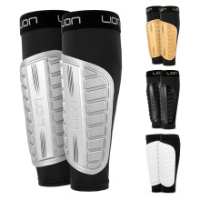 Football Sleeve Style Shin Pads/Guards - Flexible Comfort & Protection - For Kids & Adults - Silver (Large Adults)