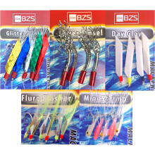 BZS Mackerel Feathers Sea Fishing Rigs – 5 Pack Mixed Colours – Ready to Use Multi Hook Setup for Catching Mackerel UK