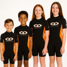 TWF Childs 3mm CIC Titanium Shortie wetsuit (Black/Sunshine Orange, Age 2-3)
