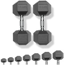 Chase Fitness Rubber Hex Dumbbells Set (Pair of 17.5kg) 2.5kg–30kg – Free Weights for Home Gym, Anti-Roll Rubber Dumbbells, Strength Training Fitn