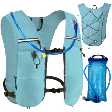 ONETOALL Running Vest Women with Water Bladder 2L, 6L Reflective Hydration Backpack Mens, Lightweight 150g for Trailrunning Hiking Marathon, Blue with