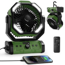 ELZO 20000mAh Camping Fan with LED Light, Portable Rechargeable Desk/Tent/USB Fan with Remote & Hook, 270Head Rotation, Stepless Speed, with Sleep M