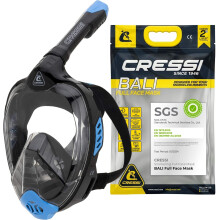 Cressi Bali Full Face Snorkel Mask - Panoramic Diving Mask - Dry-Top Snorkel Set for Adults - Leak-Free Scuba Equipment - Black / Blue - L-XL