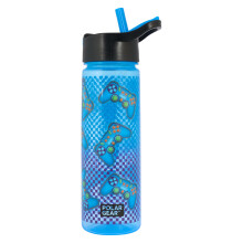 Polar Gear Gamer Water Bottle, Blue, 600ml, BPA Free, Flip-Up Straw with Carry Handle, Spill Proof, Gaming Controller Design