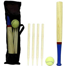 Aggloz | 6 Piece Wooden Rounders Set & Carry Bag - Baseball Bat & Soft Tennis Ball Garden Fun Play Set | UK (Rounders Set)