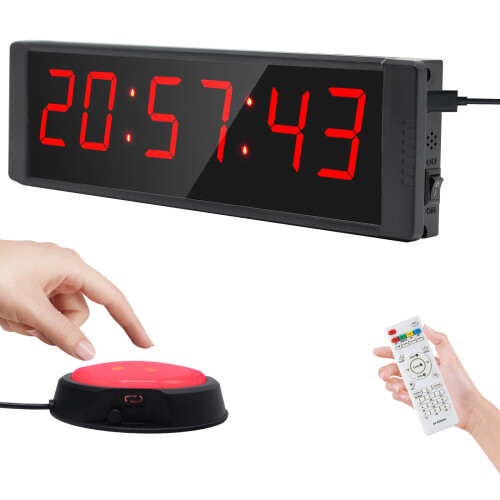 Ousmile Gym Clock, Gym Timer with Start/Stop Button, Interval Timer for Workout, 12/24H Digital Timer Stop Clock, Portable Stopwatch Countdown Clock w