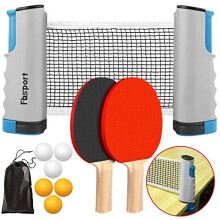FBSPORT ping pong set, Table Tennis Sets, 2 Bats, 6 Balls and extendable ping-pong nets, Professional Ping Pong Racket Paddle Set with Carry Bag, for