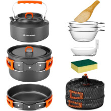Odoland Camping Cookware Set, Cooking Utensils with Camping Pot, Camping Frying Pan and Teapots for Outdoor Cooking Hiking Travelling for 2-3 People