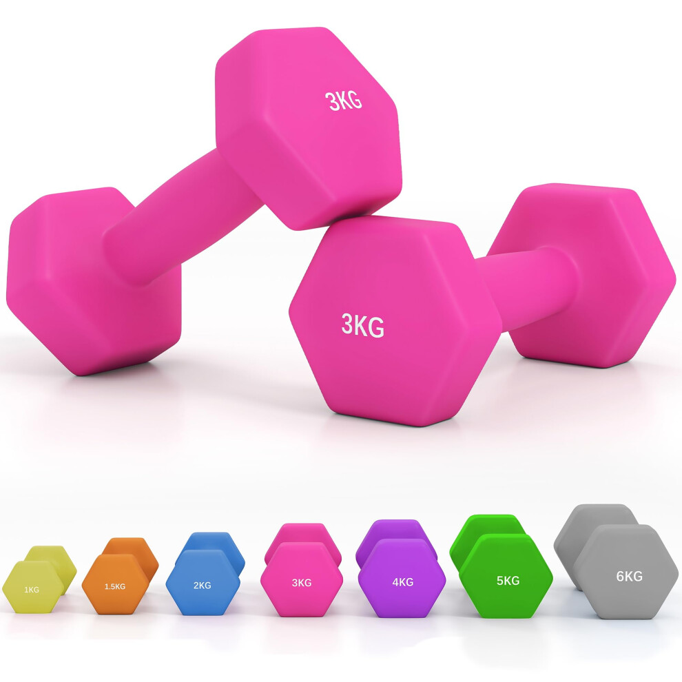 Photos - Barbells & Dumbbells Sportnow Set of 2 Hex Dumbbells Neoprene with Non-Slip Grip 2x3kg Pink 