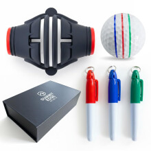 Golf Ball Marker Tool and 3 Marker Pens - Golf Ball Alignment Tool with Markers for Putting - 360 Line Drawing Template Stencil Kit Putting Aid Gift