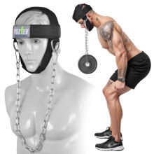 POZTEV Neck Harness with Heavy-Duty Chain - Neck Exerciser with Adjustable Head and Chin Straps - Head Weight Lifting with Inside Padding to Improve N
