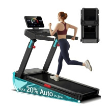 Foldable Treadmills for Home with 20% Auto Incline, 14KM/H Treadmill with Handles, Running Machine for Heavy People, 180KG Weight Capacity, Large Runn