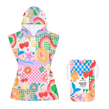 Dock & Bay Poncho with Hood - for Kids - Super Absorbent, Quick Dry - Includes Bag - Kids - Good Vibes Club, Medium (Age 6 to 10)