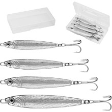 Annyswit 4 Pcs Metal Sea Fishing Lures with Trebles Hooks Silver Minnow Spoon Lures 20g 30g 40g 60g Pike Sea Fishing Tackle Metal Jigs for Mackerel &