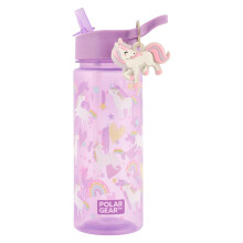 Polar Gear Kids Water Bottle 500ml – Unicorn Design Drinks Bottle with Flip-Top Straw & Detachable Charm Keyring – BPA Free Polypropylene – Reus