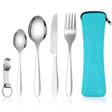 Vicloon 5PCS Camping Cutlery Set, Stainless Steel Flatware Camping Utensil Set with Portable Pouch Case, Outdoor Travel Picnic Office Lunch Cultery fo