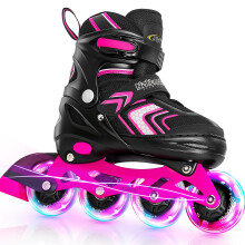 Adjustable Inline Skates for Girls, Girls Roller Skates with All Light up Wheels for Big Kids, Hot Pink, Size 10 11 12 13