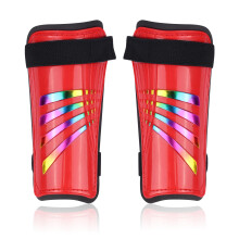 LVZhen Shin Guards | Multi-sport Kids Shin Pads | Non-slip Double Adjustable Straps | Rainbow Shin Guards Size M (7.48" x 3.93") (Red)