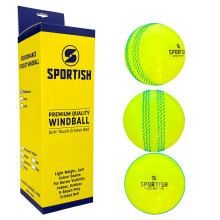SPORTISH Soft Wind Cricket Ball Pack of 3 - Fluorescent Yellow Training