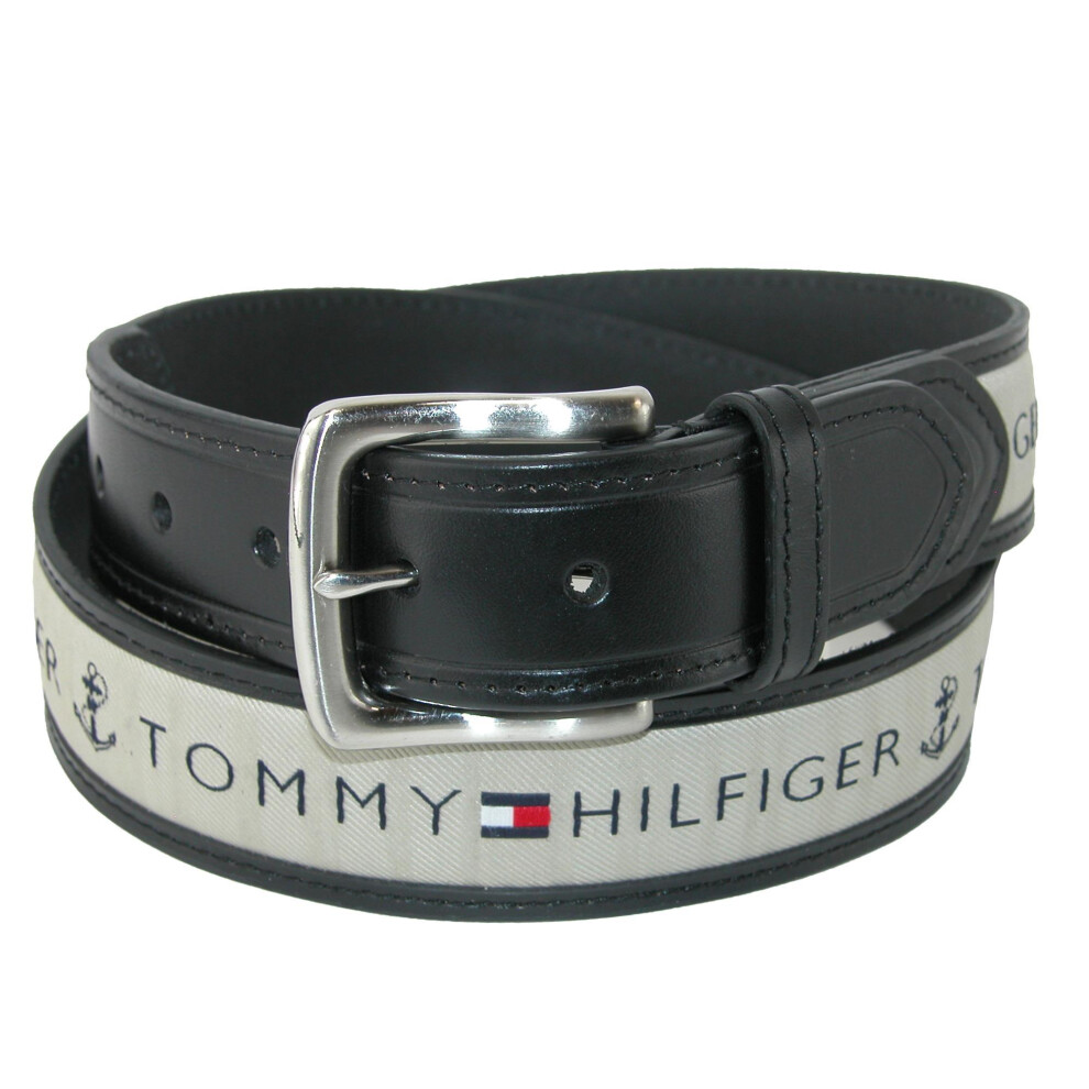 Photos - Belt Tommy Hilfiger Men's Leather Casual  with Fabric Inlay 