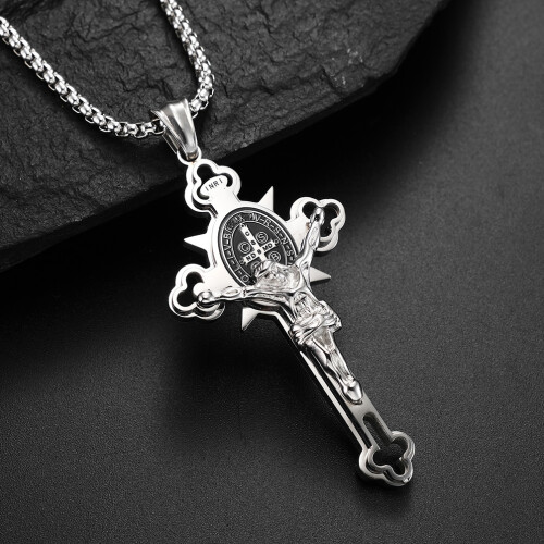 Halskette mit Kreuzanhänger aus Edelstahl Silver 2