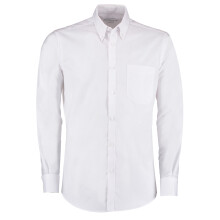 (18.5in, White) Kustom Kit Mens Slim Fit Stretch Long Sleeve Oxford Shirt