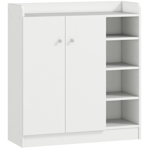 (White, Engineered Wood) White Shoe Cabinet with 4 Adjustable Shelves