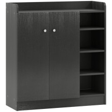 (Black, Engineered Wood) Black Shoe Storage Cabinet with Adjustable Shelves