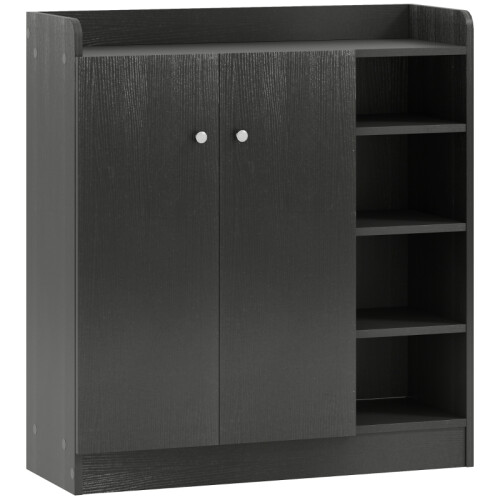 (Black, Engineered Wood) Black Shoe Storage Cabinet with Adjustable Shelves