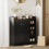 (Black, Engineered Wood) Black Shoe Storage Cabinet with Adjustable Shelves 2