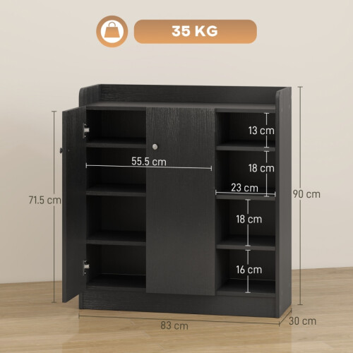 (Black, Engineered Wood) Black Shoe Storage Cabinet with Adjustable Shelves 2